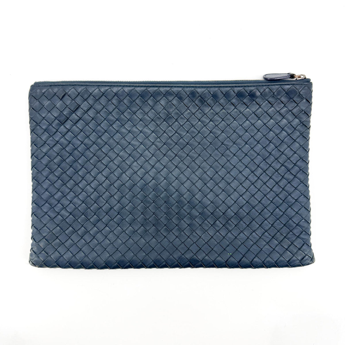 Bottega Veneta Zip Pouch Intrecciato Nappa Navy Leather Clutche & Pouche Bag (Pre-Owned)