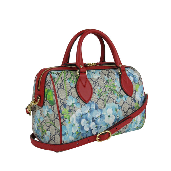 New Gucci Blue Bloom GG Coated Canvas Small Boston Bag Handbag 409529 8492