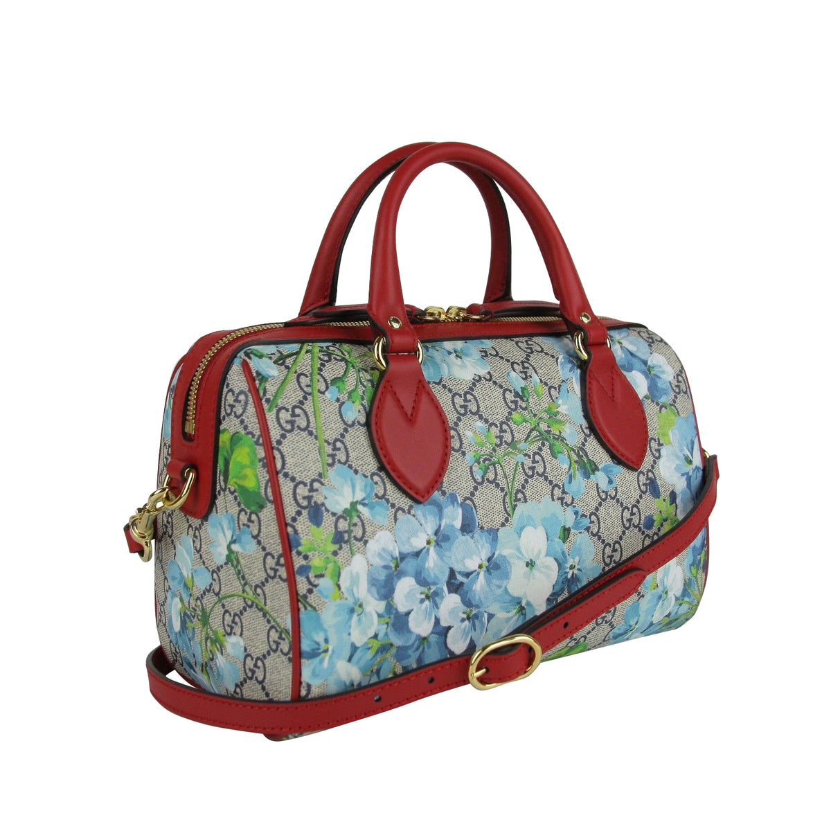 Gucci Blue GG Blooms Coated Canvas Small Boston Top Handle Bag