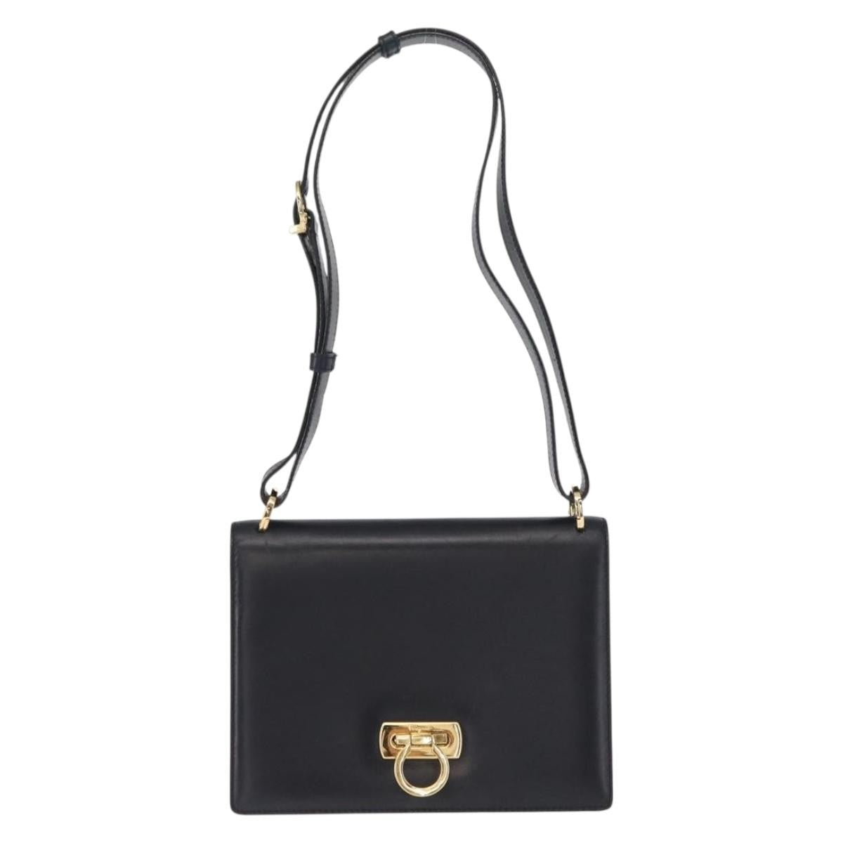 Salvatore Ferragamo Gancini Leather Navy Leather Shoulder Bag Bag (Pre-Owned)