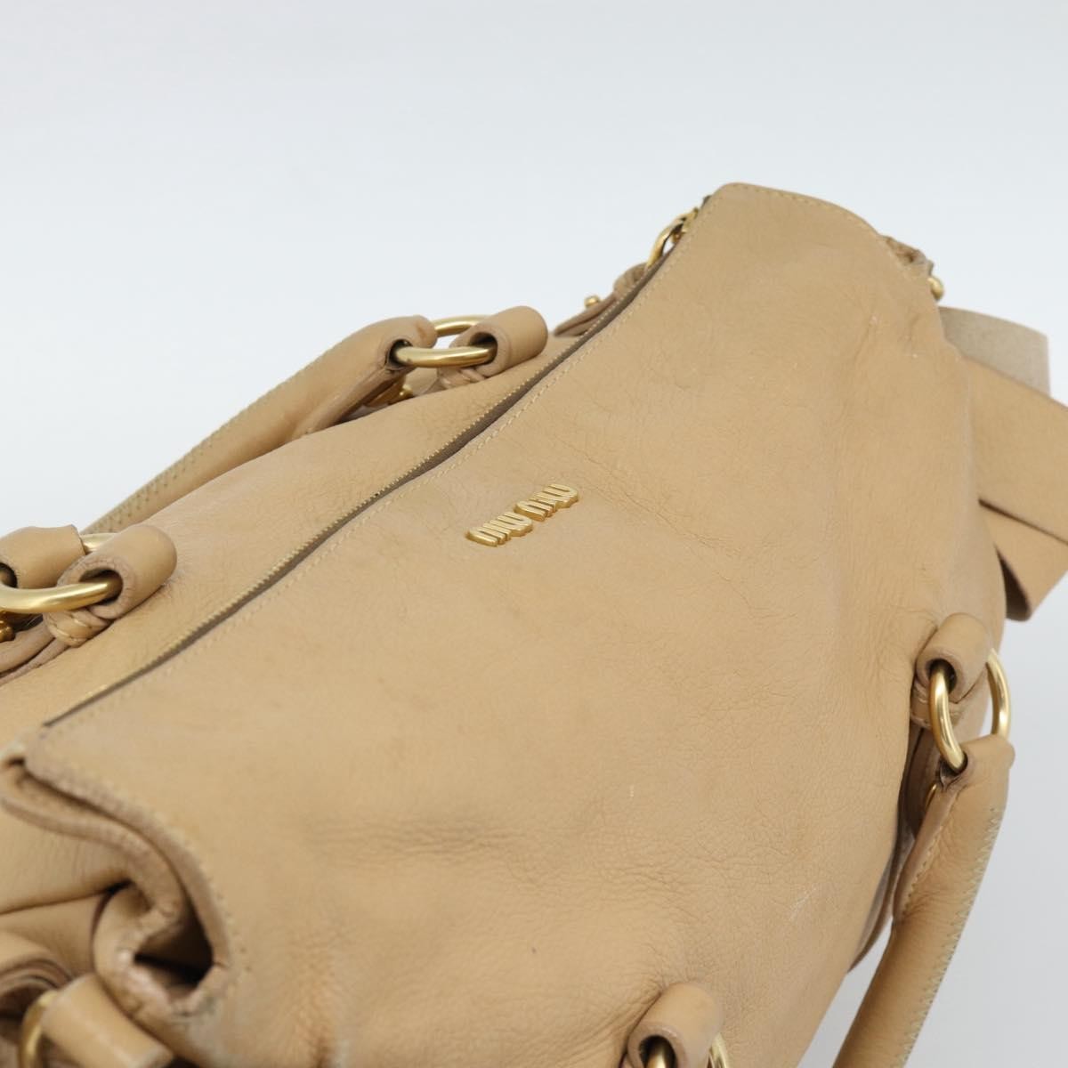 Miu Miu Convertible Satchel Leather Beige Leather Handbag (Pre-Owned)
