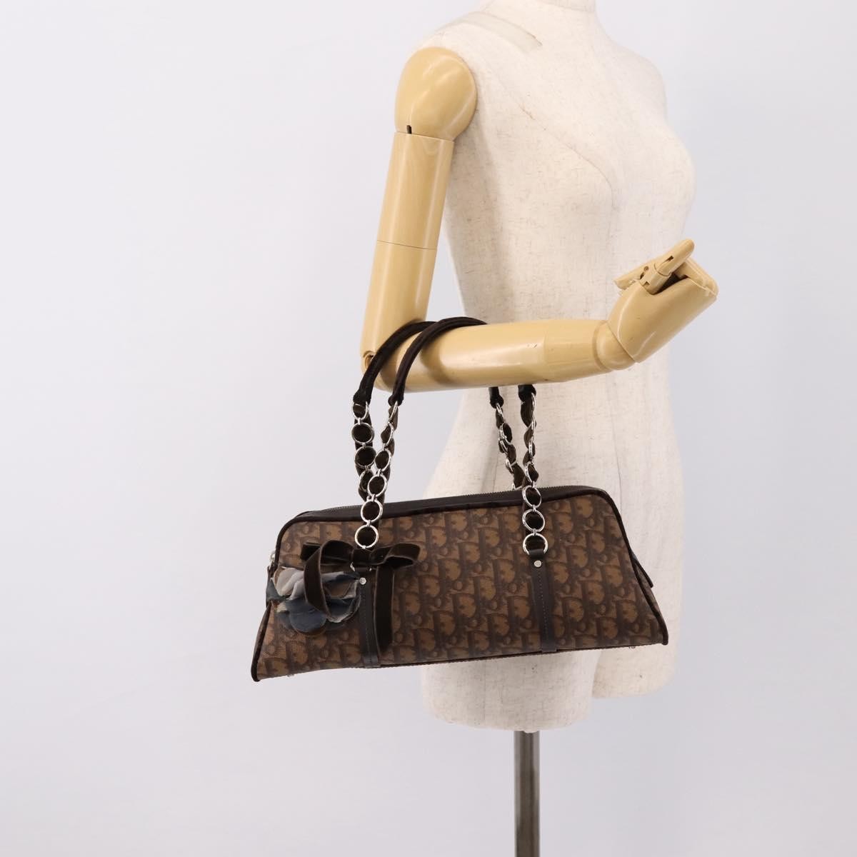 Christian Dior Vintage Trotter Romantique Zip Satchel Diorissimo Coated Canvas Brown Canvas Handbag (Pre-Owned)