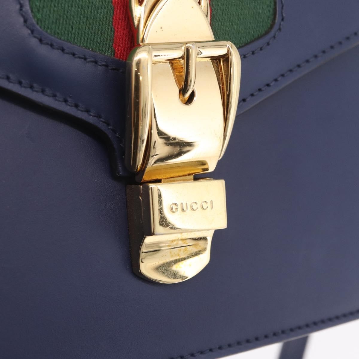 Gucci Sylvie Top Handle Leather Navy Leather Handbag (Pre-Owned)