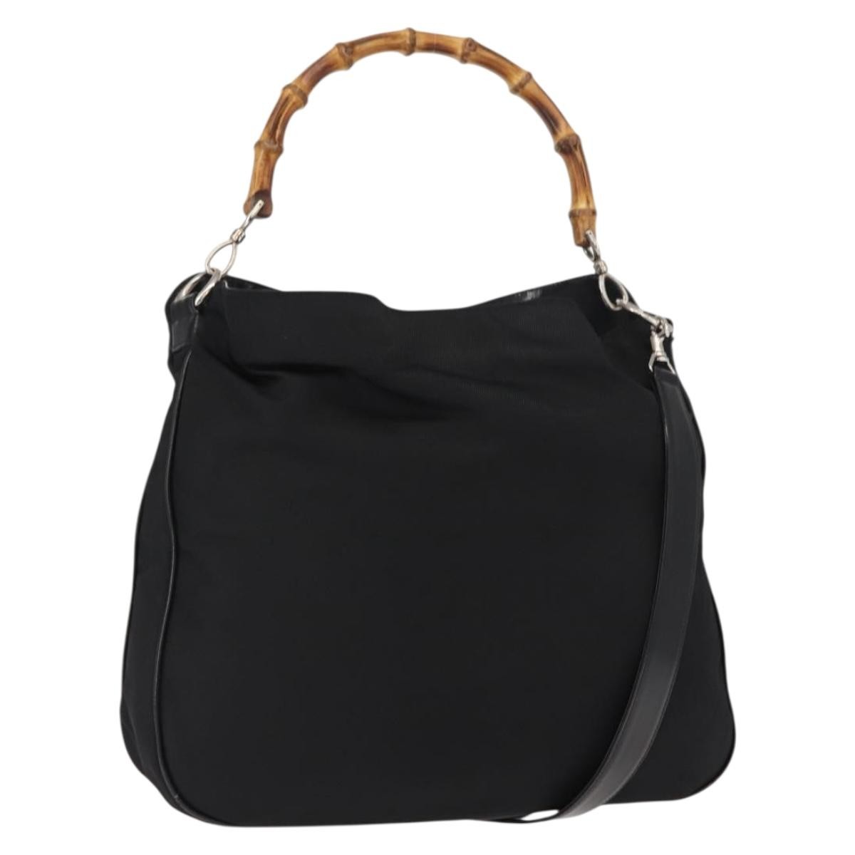 Gucci Vintage Bamboo Handle Nylon Black Nylon Handbag (Pre-Owned)