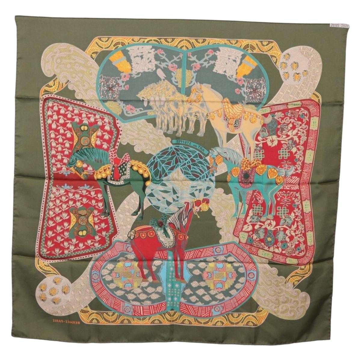 Hermes Carré 90 Silk Multicolor Khaki Silk Scarve & Shawl Accessory (Pre-Owned)
