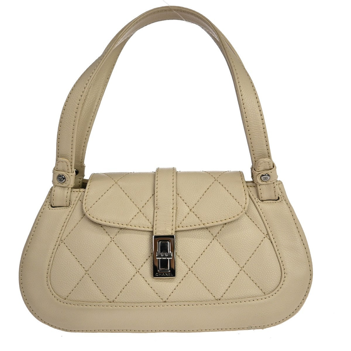 Chanel Mademoiselle Lock Quilted Caviar Beige Leather Shoulder Bag Bag (Pre-Owned)