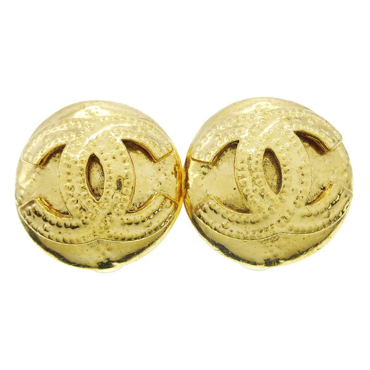 Chanel Cc Button Clip-On Metal Gold Gold_Plated Earrings Jewelry (Pre-Owned)