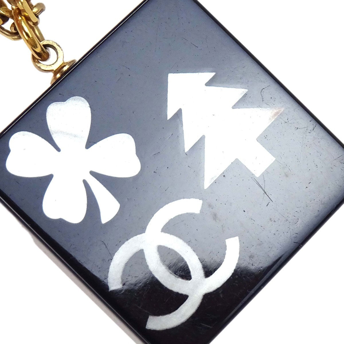 Chanel Cc Square Pendant Resin With Crystals And Metal Gold Gold_Plated Necklace Jewelry (Pre-Owned)