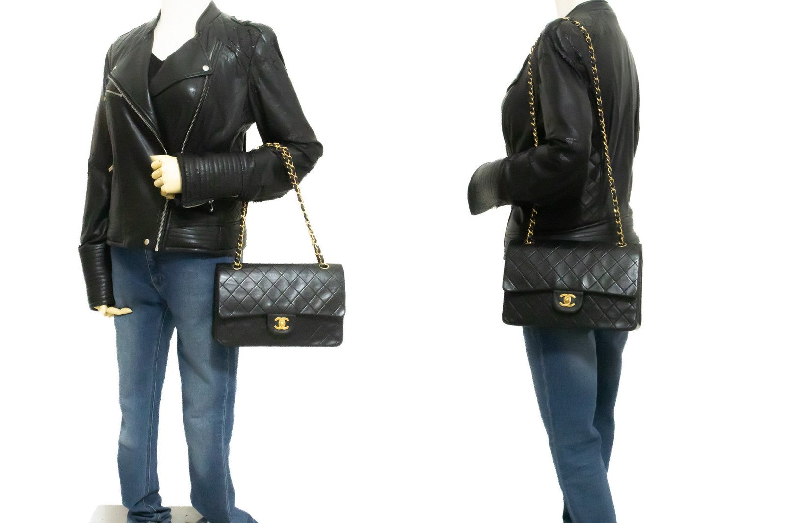 Chanel Classic Flap Lambskin Black Leather Crossbody Bag Bag (Pre-Owned)