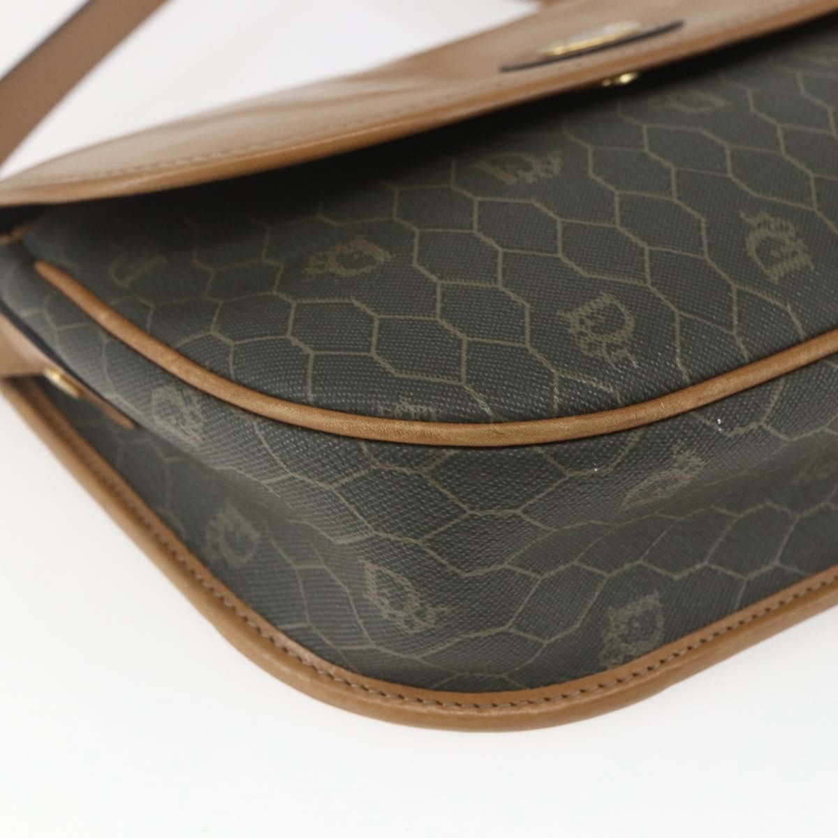 Christian Dior Vintage Honeycomb Flap Canvas And Leather Khaki Canvas Shoulder Bag Bag (Pre-Owned)