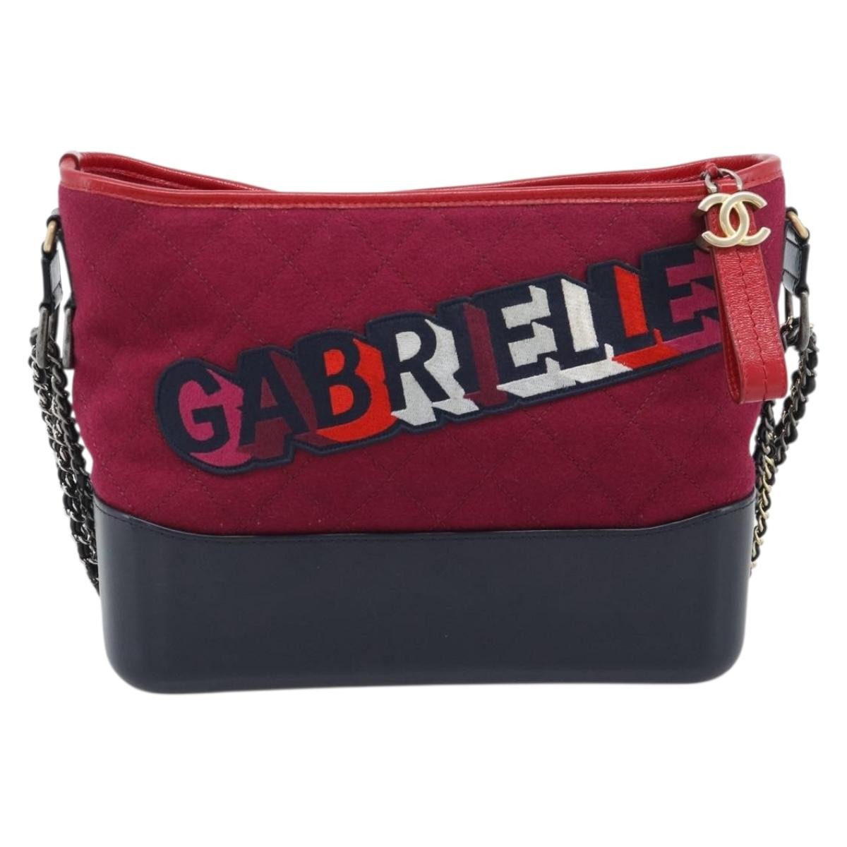 Chanel Gabrielle Logo Hobo Tweed And Calfskin Red Canvas Shoulder Bag Bag (Pre-Owned)