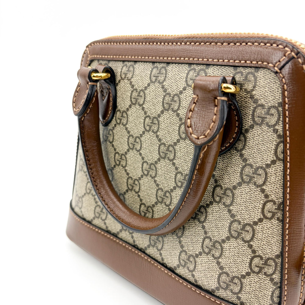 Gucci Horsebit 1955 Top Handle Gg Coated Canvas With Leather Brown Canvas Handbag (Pre-Owned)