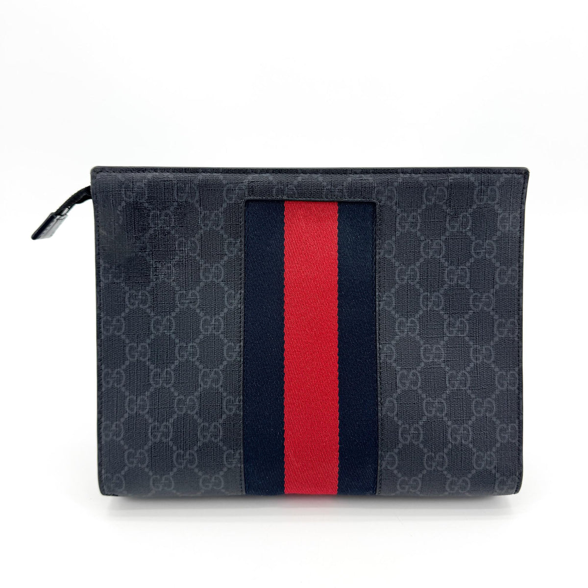 Gucci Web Zip Pouch Gg Coated Canvas Black Canvas Clutche & Pouche Bag (Pre-Owned)