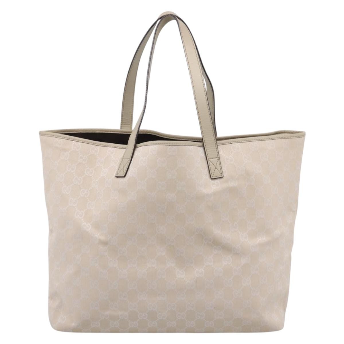 Gucci Open Tote Gg Canvas And Leather Beige Canvas Handbag (Pre-Owned)