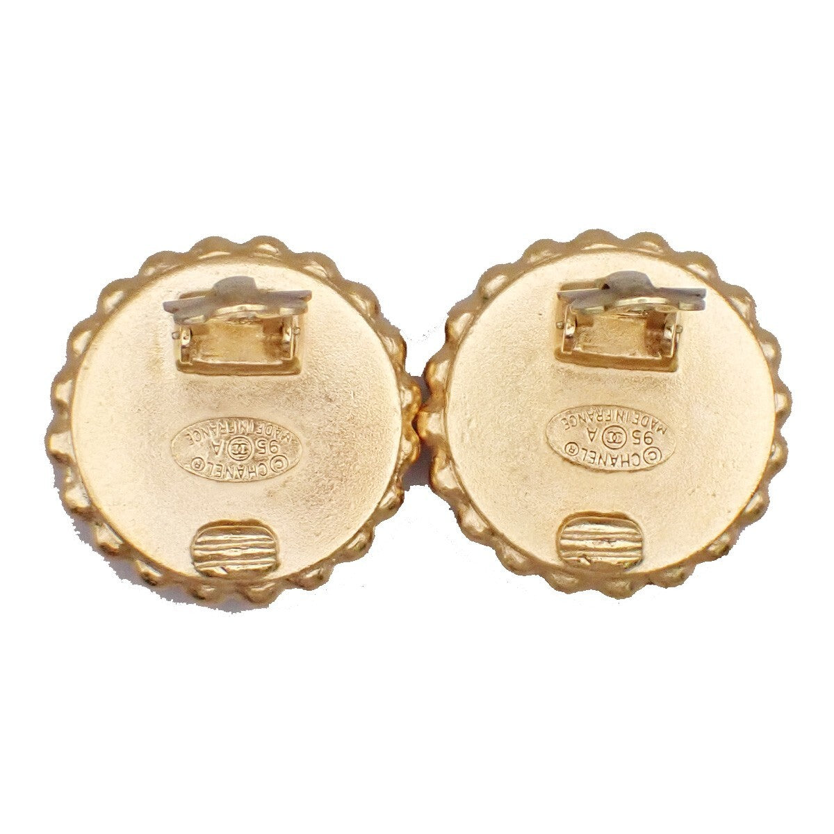 Chanel Cc Round Metal Black Gold_Plated Earrings Jewelry (Pre-Owned)