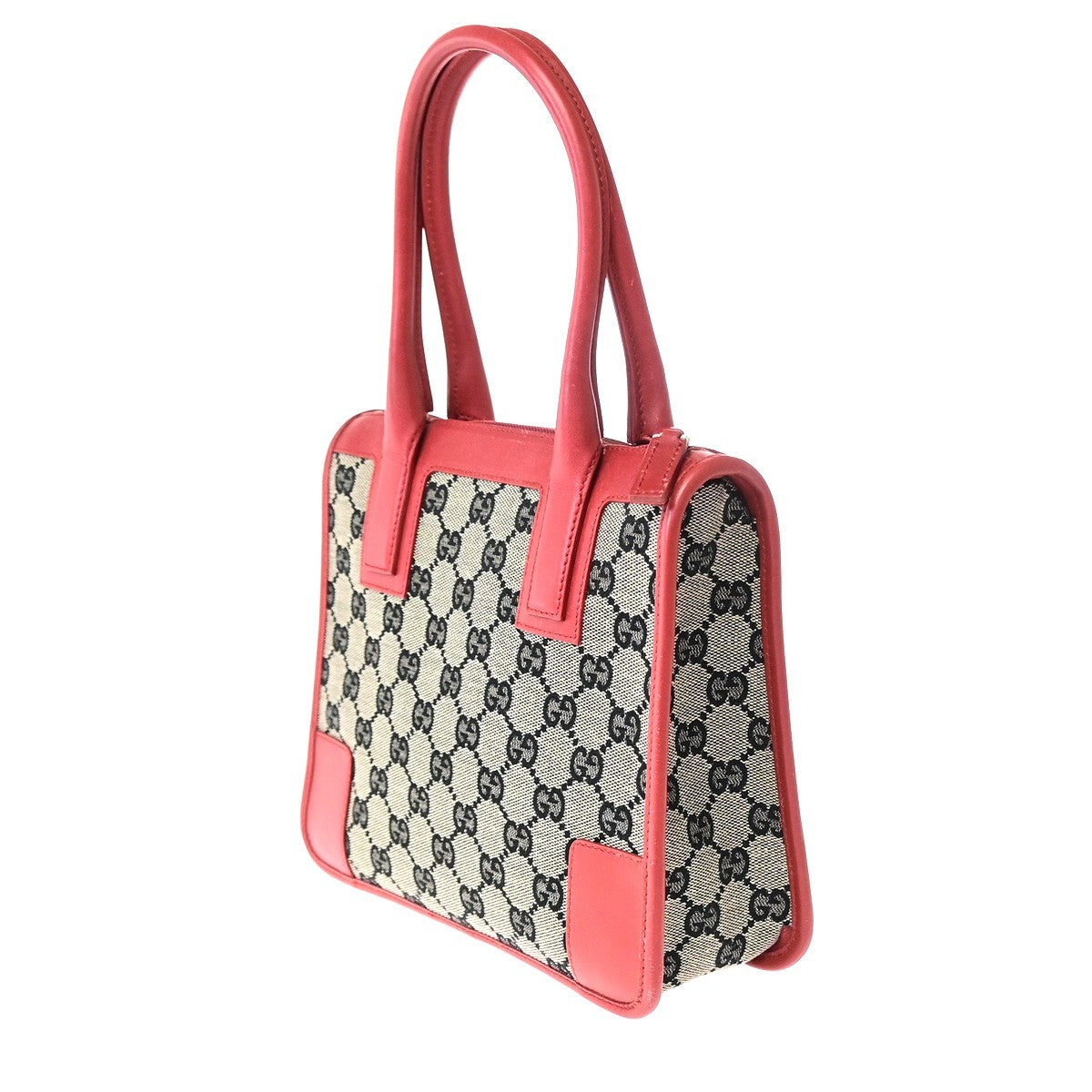 Gucci Vintage Zip Tote Gg Canvas With Leather Gray Canvas Tote Bag Bag (Pre-Owned)