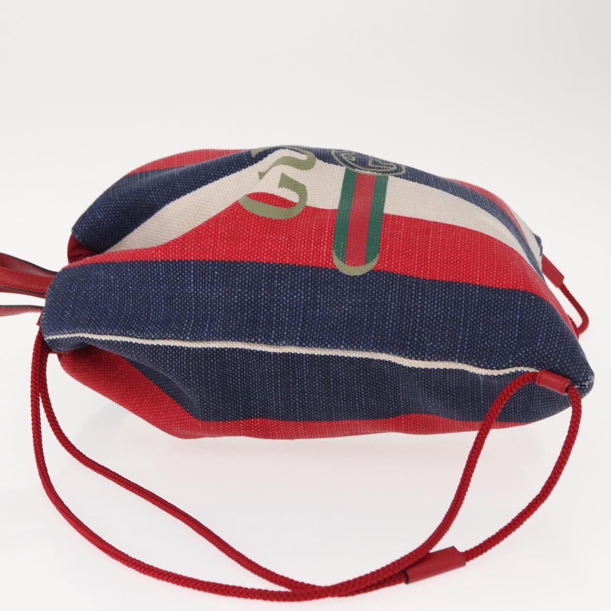 Gucci Logo Drawstring Striped Canvas Blue Canvas Backpack Bag (Pre-Owned)