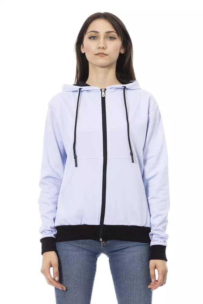 Baldinini Trend Purple Cotton Women Sweater With Adjustable Women's Hood