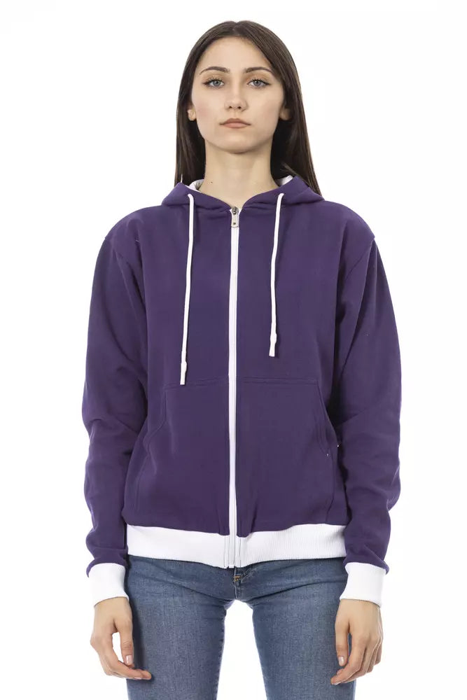 Baldinini Trend Purple Cotton Women Sweater with Adjustable Women's Hood