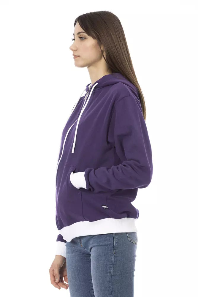 Baldinini Trend Purple Cotton Women Sweater with Adjustable Women's Hood