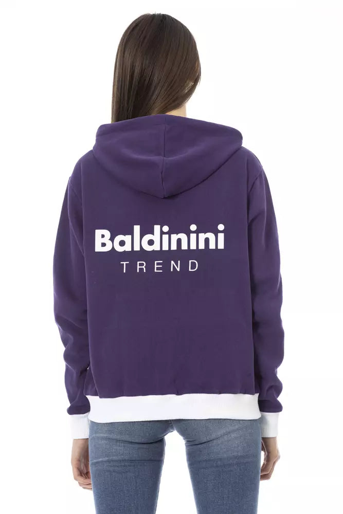 Baldinini Trend Purple Cotton Women Sweater with Adjustable Women's Hood