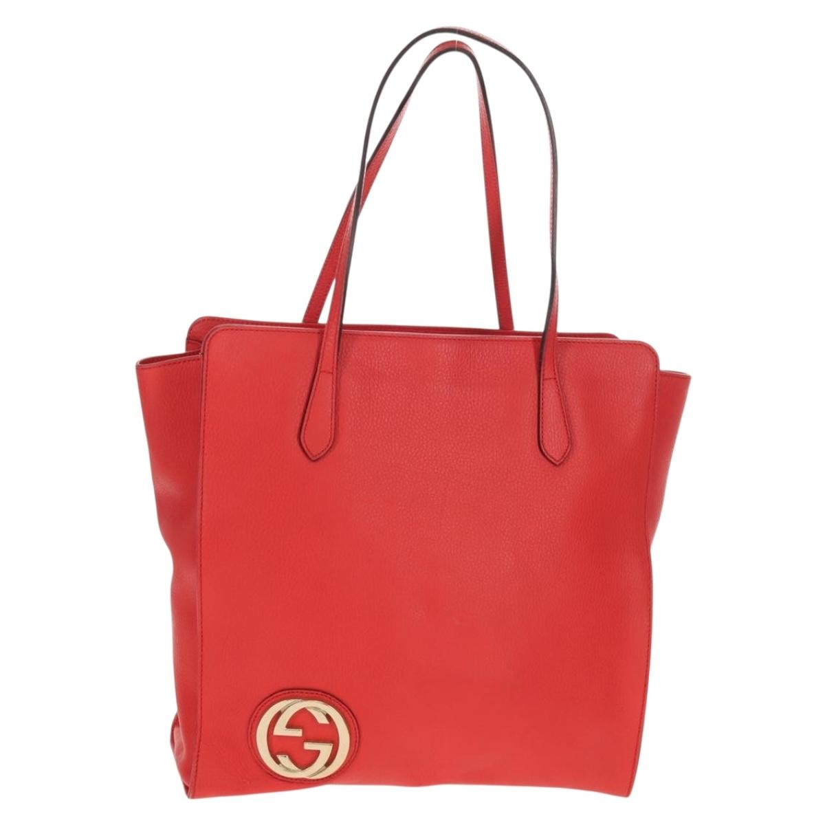 Gucci Grand Prix Interlocking Gg Grainy Leather Red Leather Tote Bag Bag (Pre-Owned)
