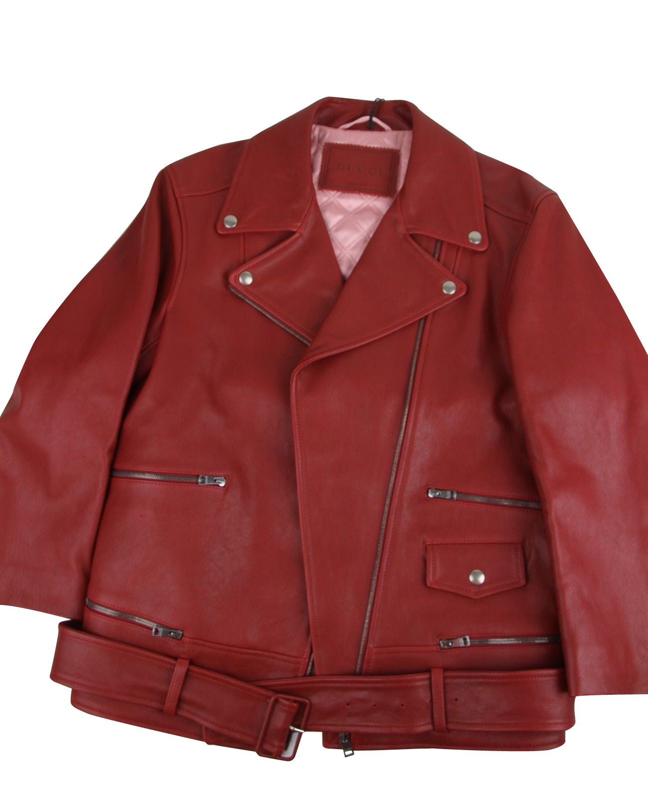 Gucci Women's Quilted Lining Red Biker Leather Jacket (G 38)