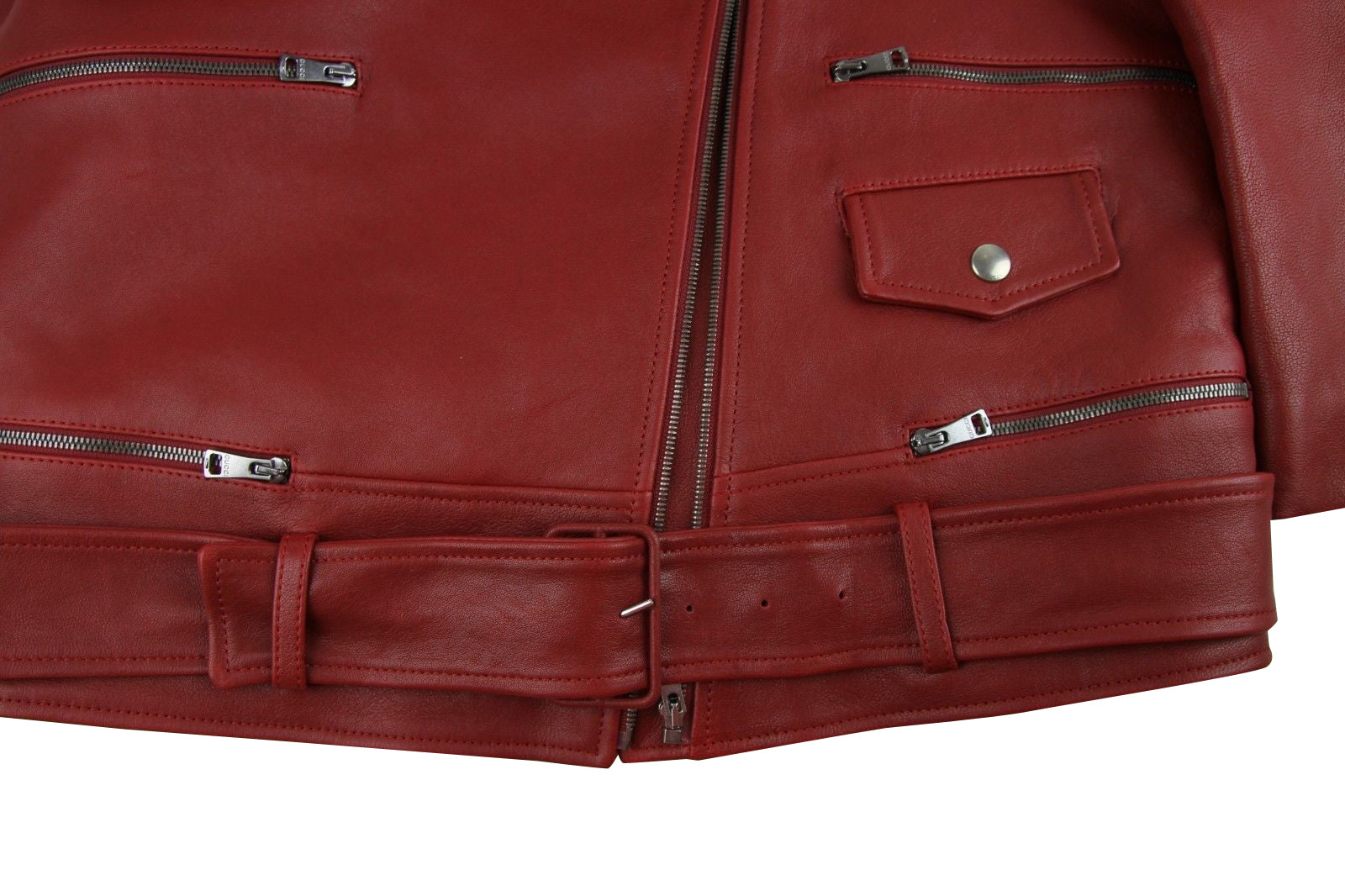 Gucci Women's Quilted Lining Red Biker Leather Jacket (G 38)