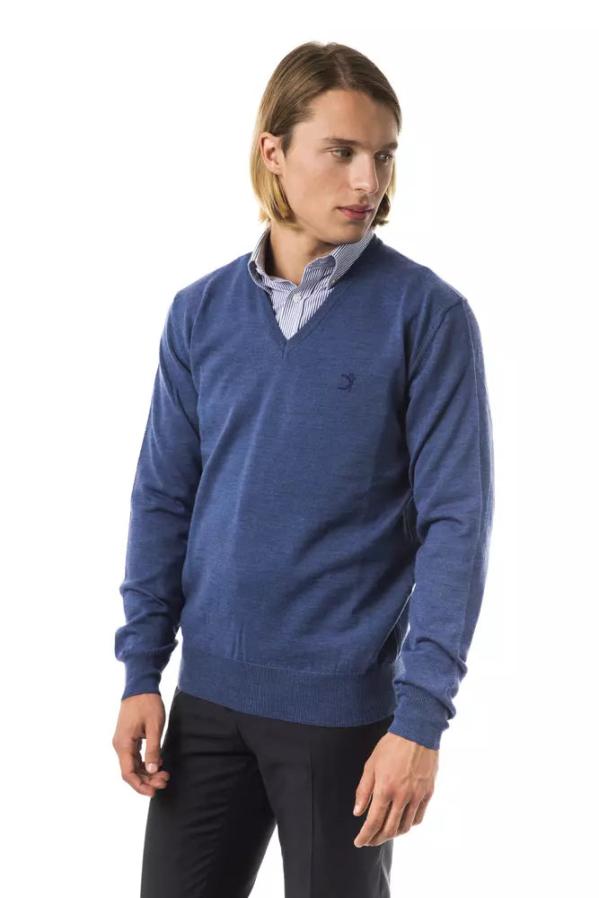 Uominitaliani Blue Merino Wool Men Men's Sweater