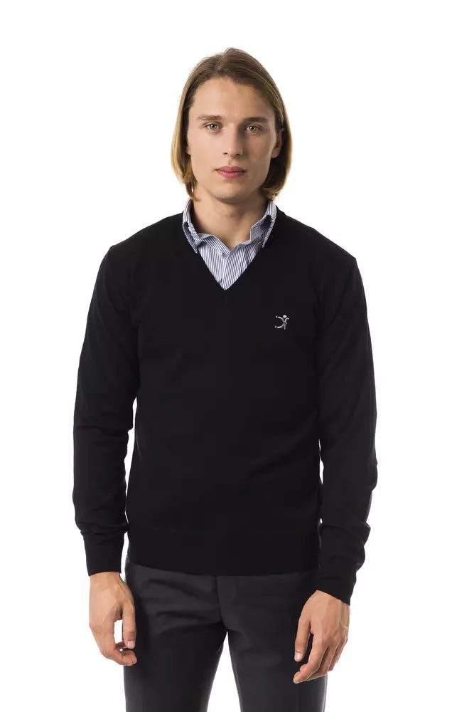 Uominitaliani Black Merino Wool Men Men's Sweater