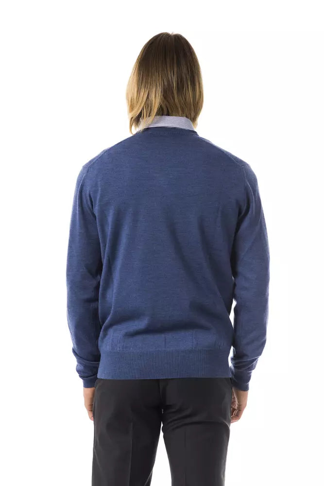 Uominitaliani Blue Merino Wool Men Men's Sweater