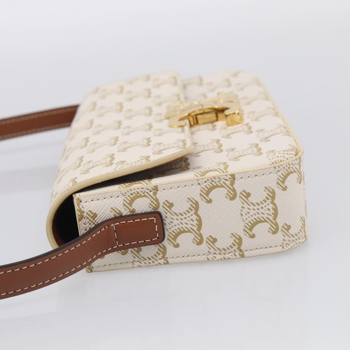 Celine Triomphe East-West Triomphe Coated Canvas White Leather Shoulder Bag Bag (Pre-Owned)