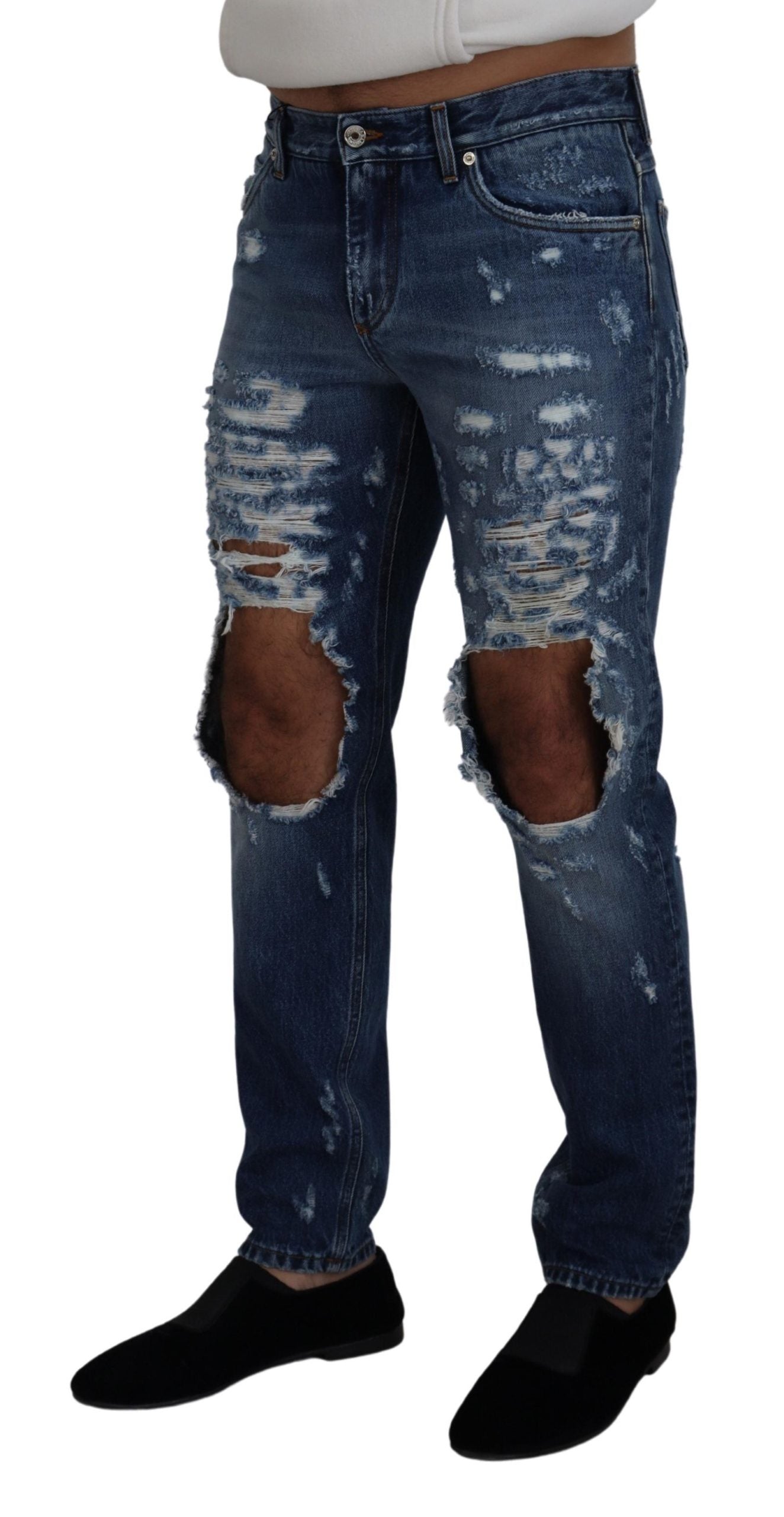 Dolce & Gabbana Blue Cotton Tattered Men Denim Men's Jeans