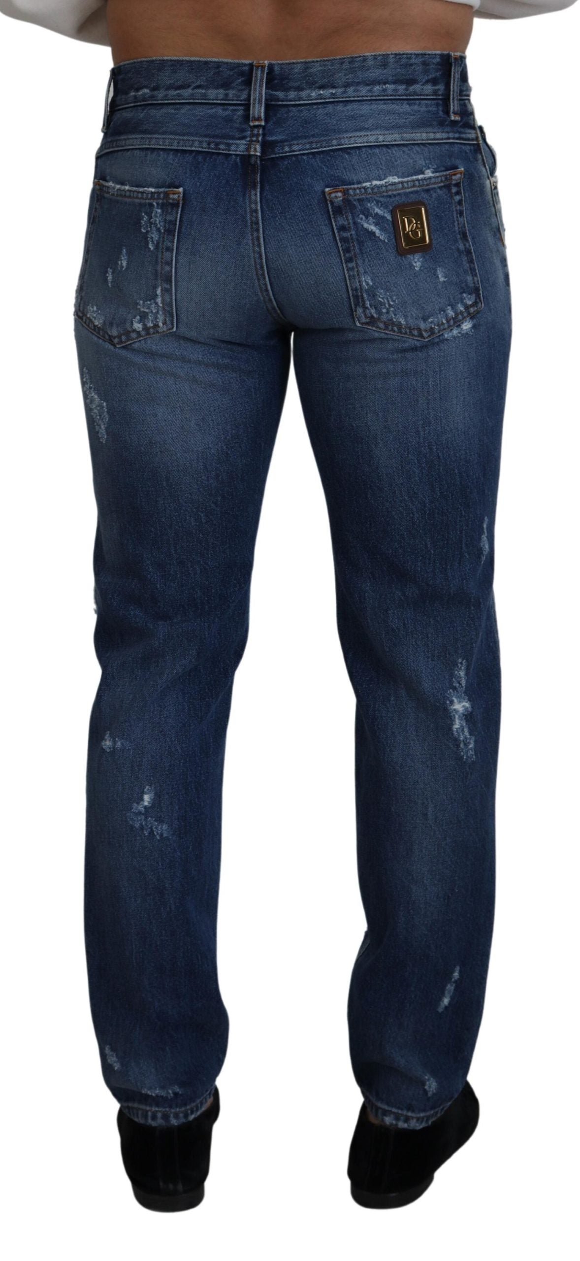 Dolce & Gabbana Blue Cotton Tattered Men Denim Men's Jeans