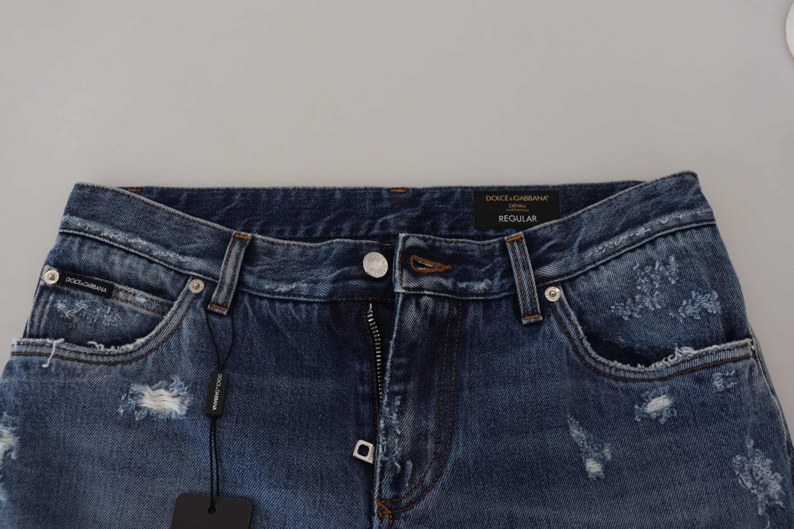 Dolce & Gabbana Blue Cotton Tattered Men Denim Men's Jeans