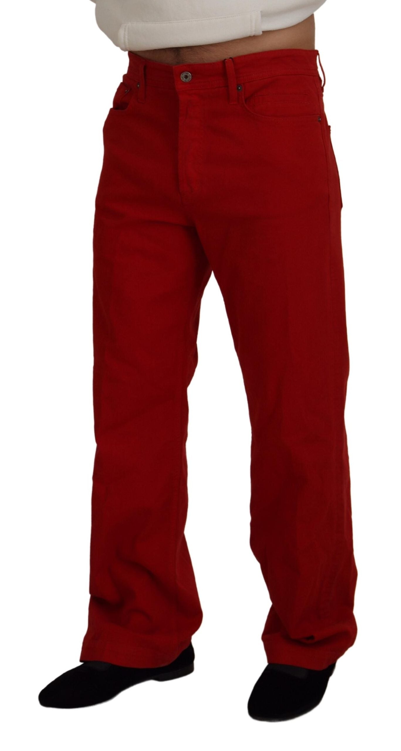 Dolce & Gabbana Red Cotton Straight Fit Men Denim Men's Jeans