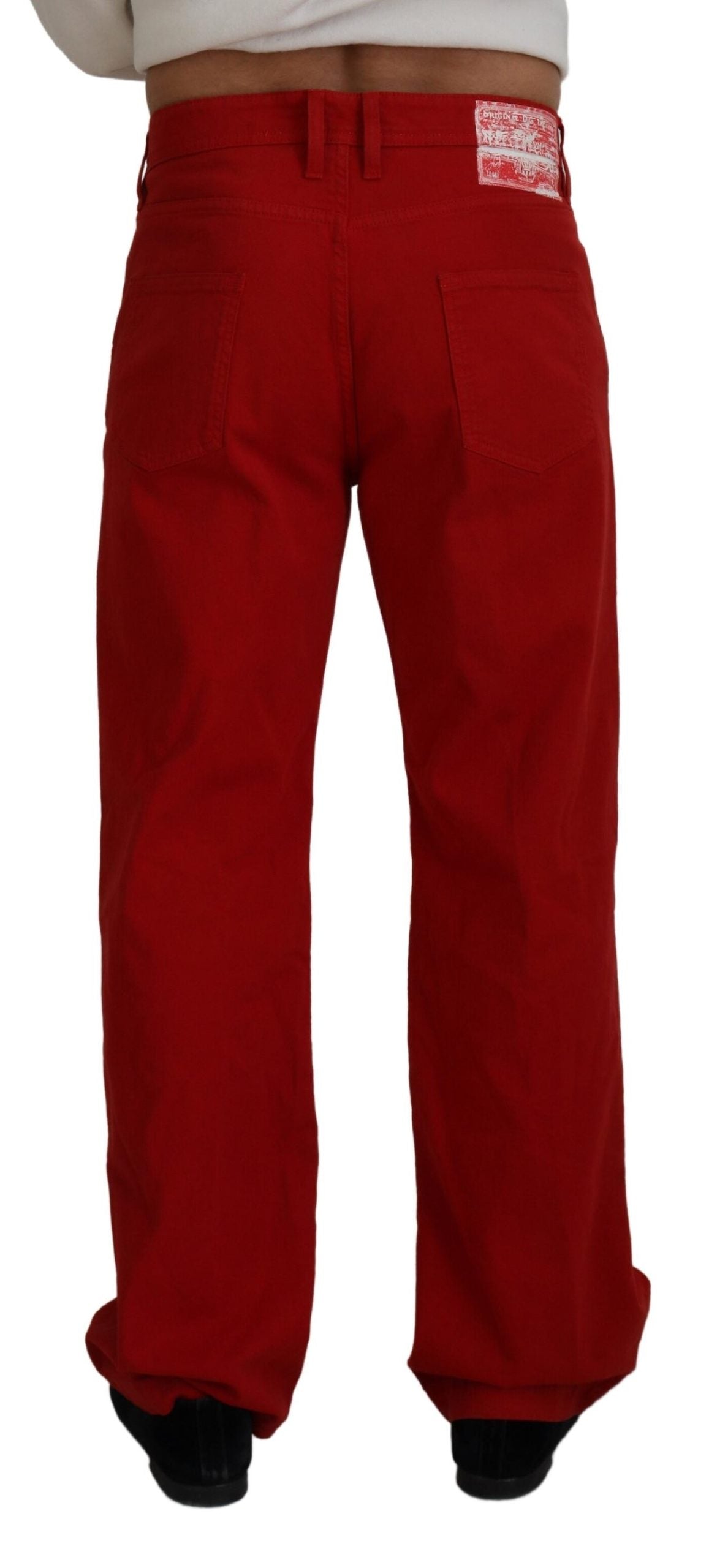 Dolce & Gabbana Red Cotton Straight Fit Men Denim Men's Jeans