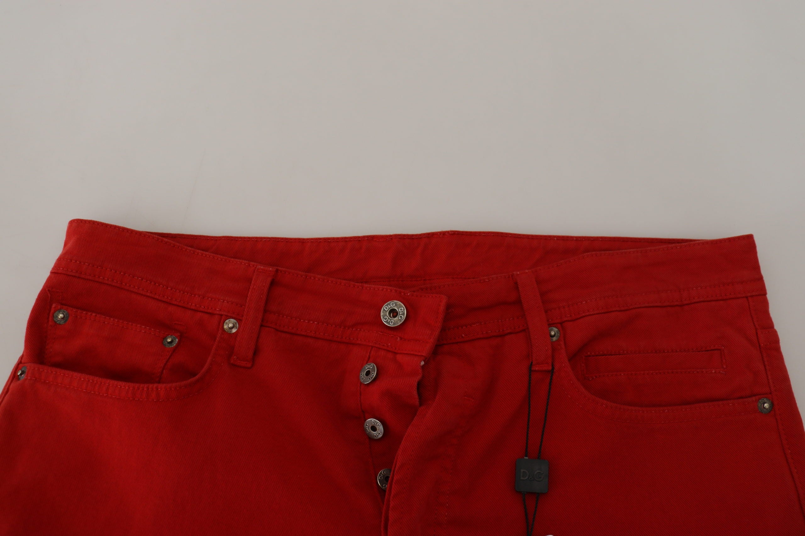 Dolce & Gabbana Red Cotton Straight Fit Men Denim Men's Jeans