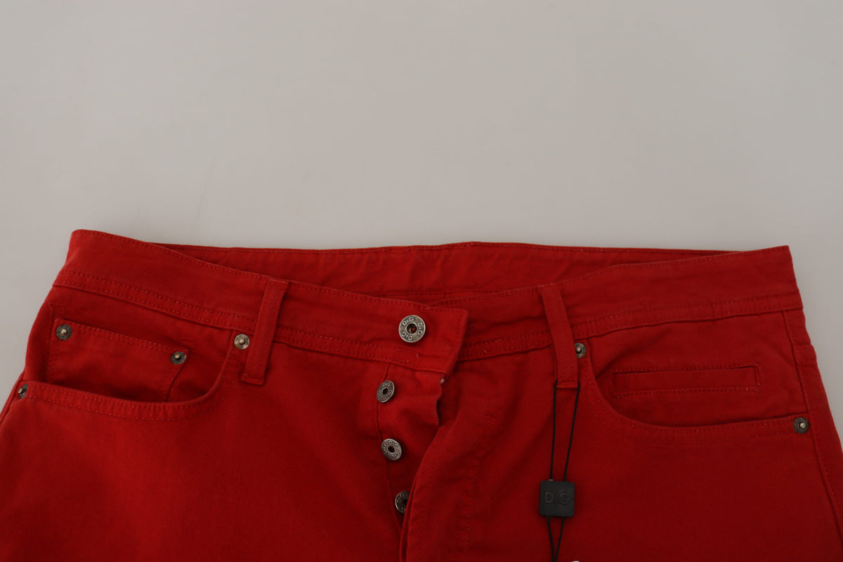 Dolce & Gabbana Red Cotton Straight Fit Men Denim Men's Jeans