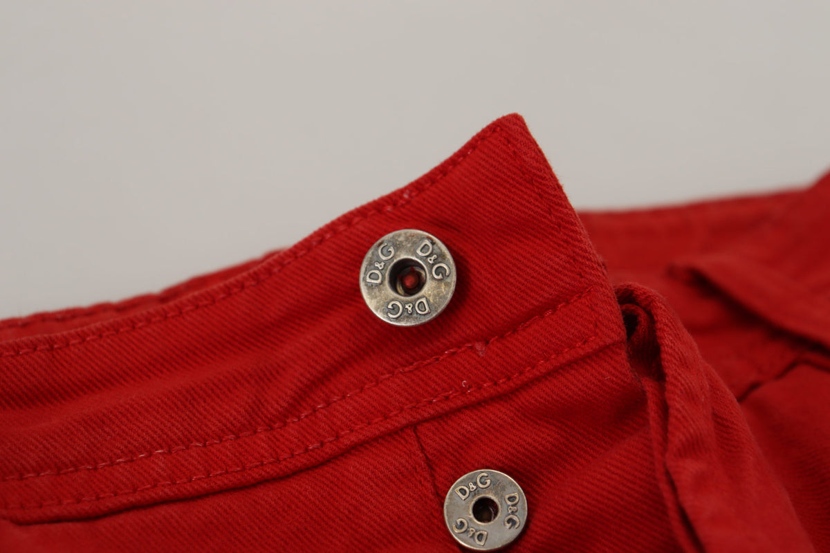 Dolce & Gabbana Red Cotton Straight Fit Men Denim Men's Jeans