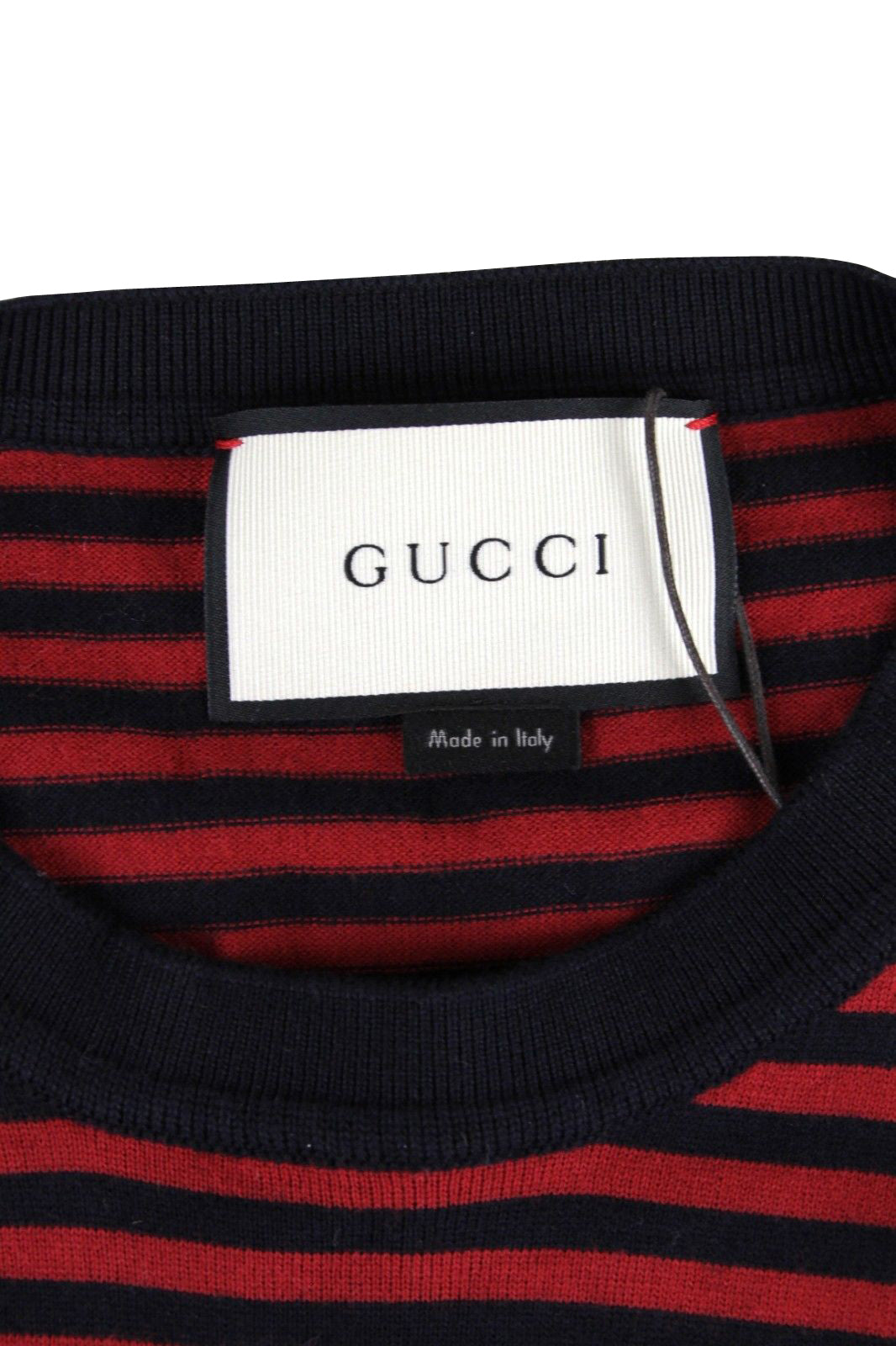 Gucci Men's Black / Red Striped Cashmere Cotton Pullover Sweater (Small)