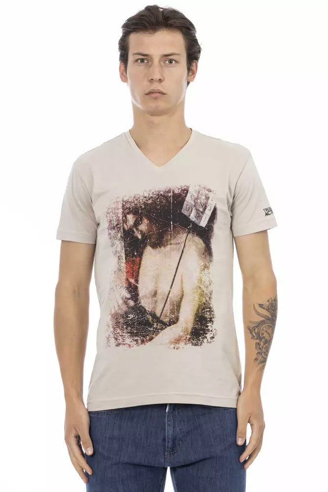 Trussardi Action Beige Cotton Men V-Neck Men's T-Shirt