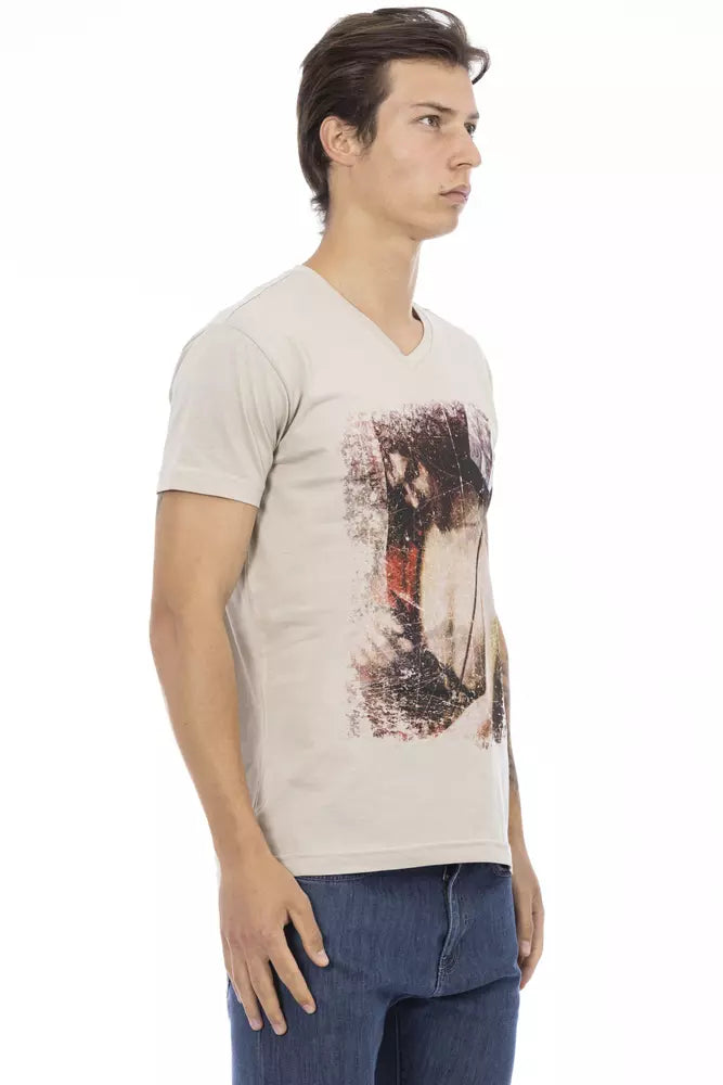 Trussardi Action Beige Cotton Men V-Neck Men's T-Shirt