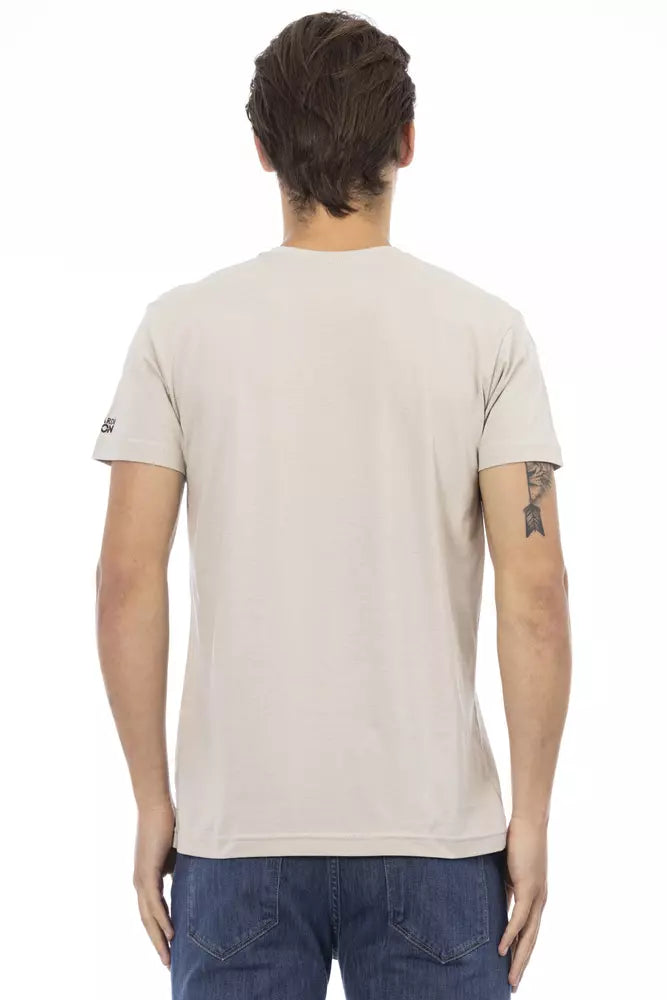 Trussardi Action Beige Cotton Men V-Neck Men's T-Shirt