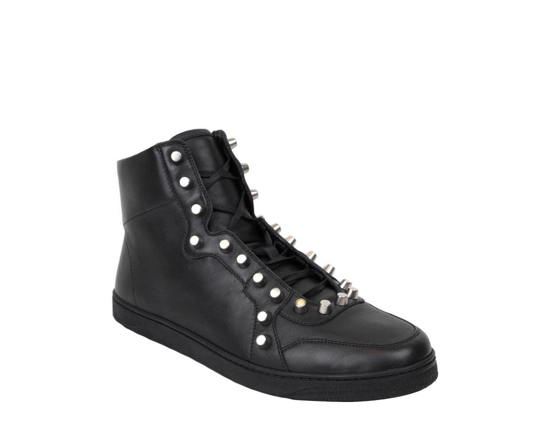 Gucci High Top Sneakers Black Studded Leather For Men