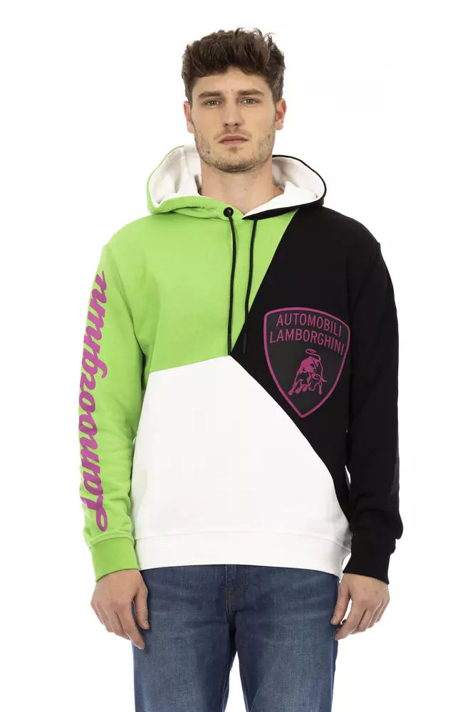 Automobili Lamborghini White Cotton Men Sweater with Men's Hood