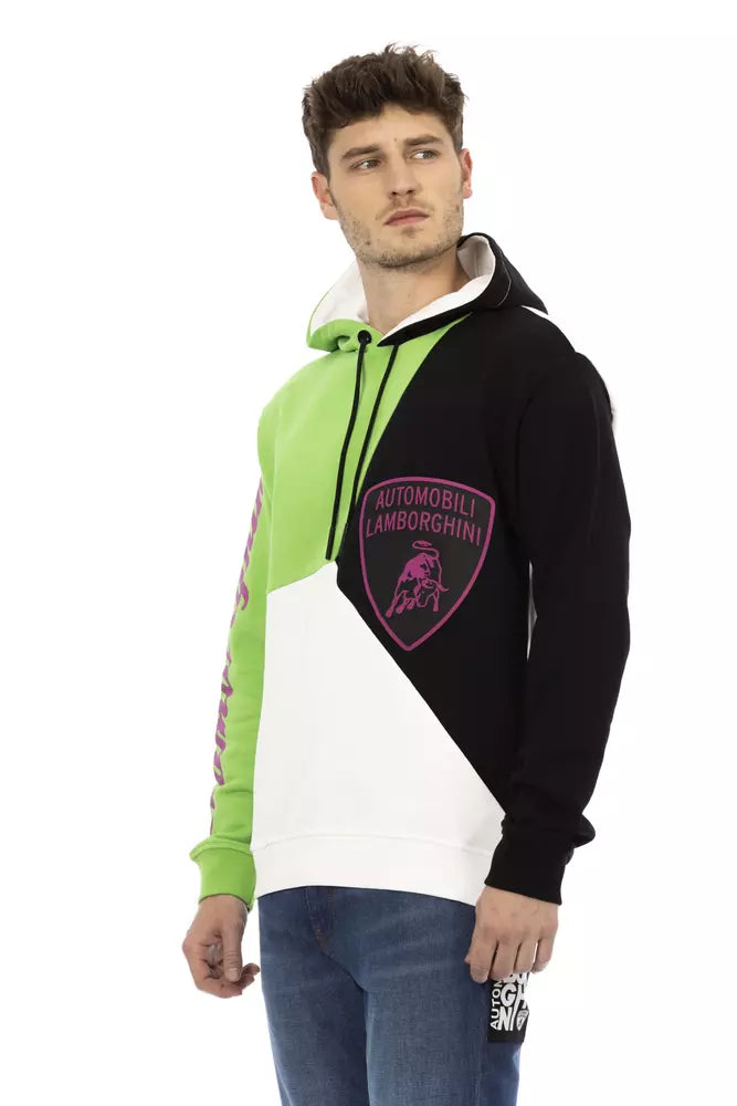 Automobili Lamborghini White Cotton Men Sweater with Men's Hood