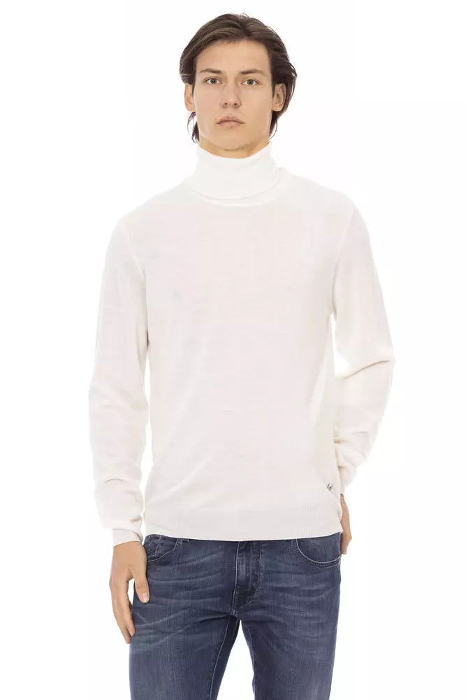 Baldinini Trend White Fabric Men Turtleneck Men's Sweater