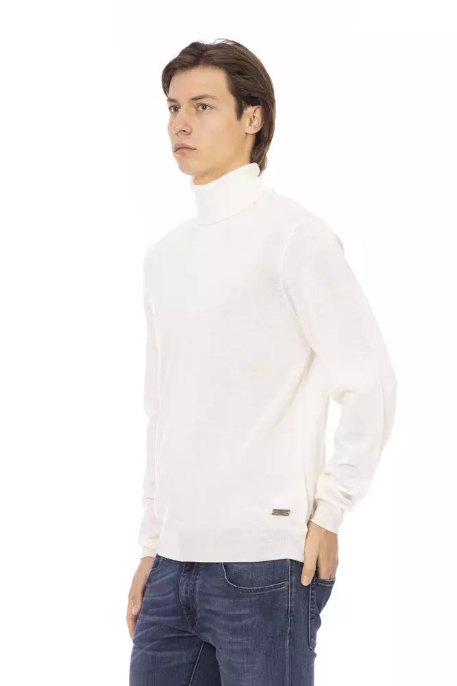Baldinini Trend White Fabric Men Turtleneck Men's Sweater