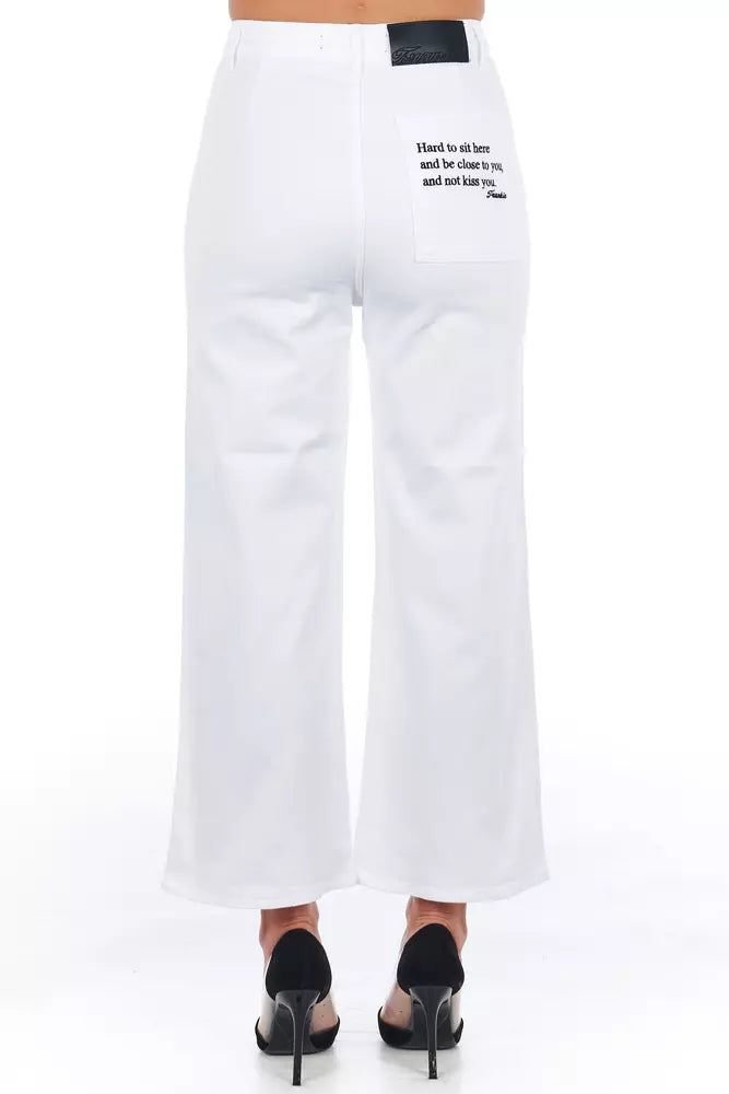 Frankie Morello White Cotton Women Cropped Women's Trouser